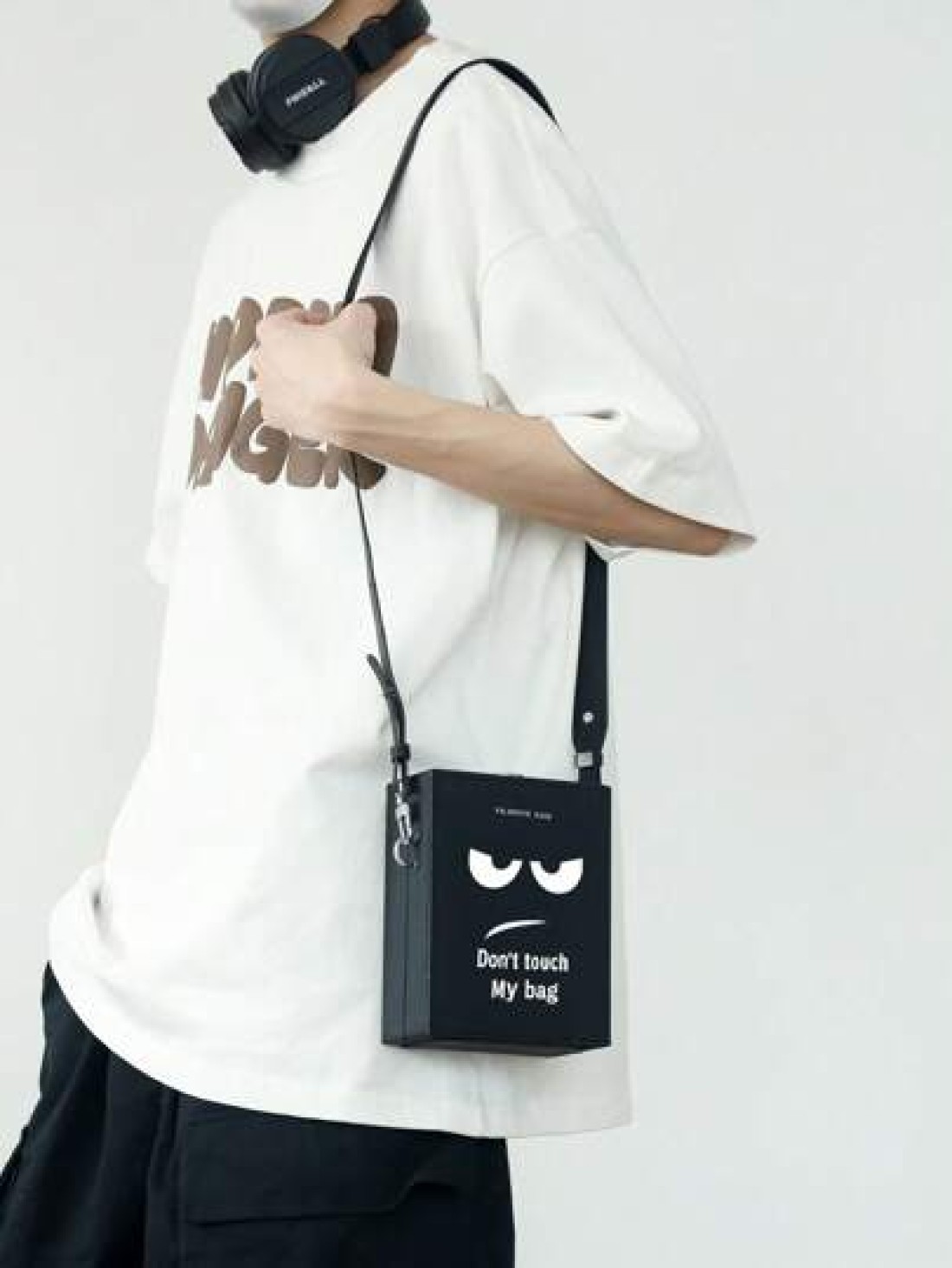peach tree Men s Box Bag Crossbody Bag Shoulder Bag Square Bag Business PU Waterproof Flap Cover Bag Letter Print Cartoon Pattern Black Business Storage Bag Large Capacity Suitable For Business Trip T