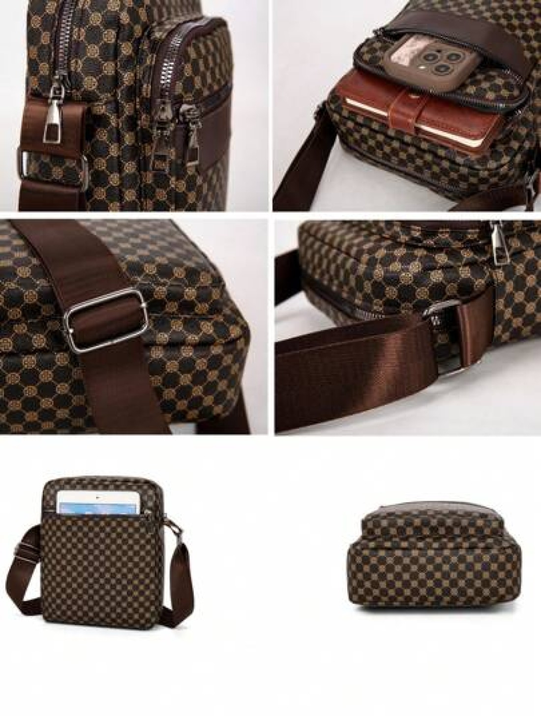 Men s Printed PU Leather Shoulder Bag Small Briefcase Business Bag With Anti Theft Zipper For Travel Christmas Gifts Bag Crossbody Bag Winter Zipper Bag Thanksgiving Purse Holiday Tote Bag Messenger B