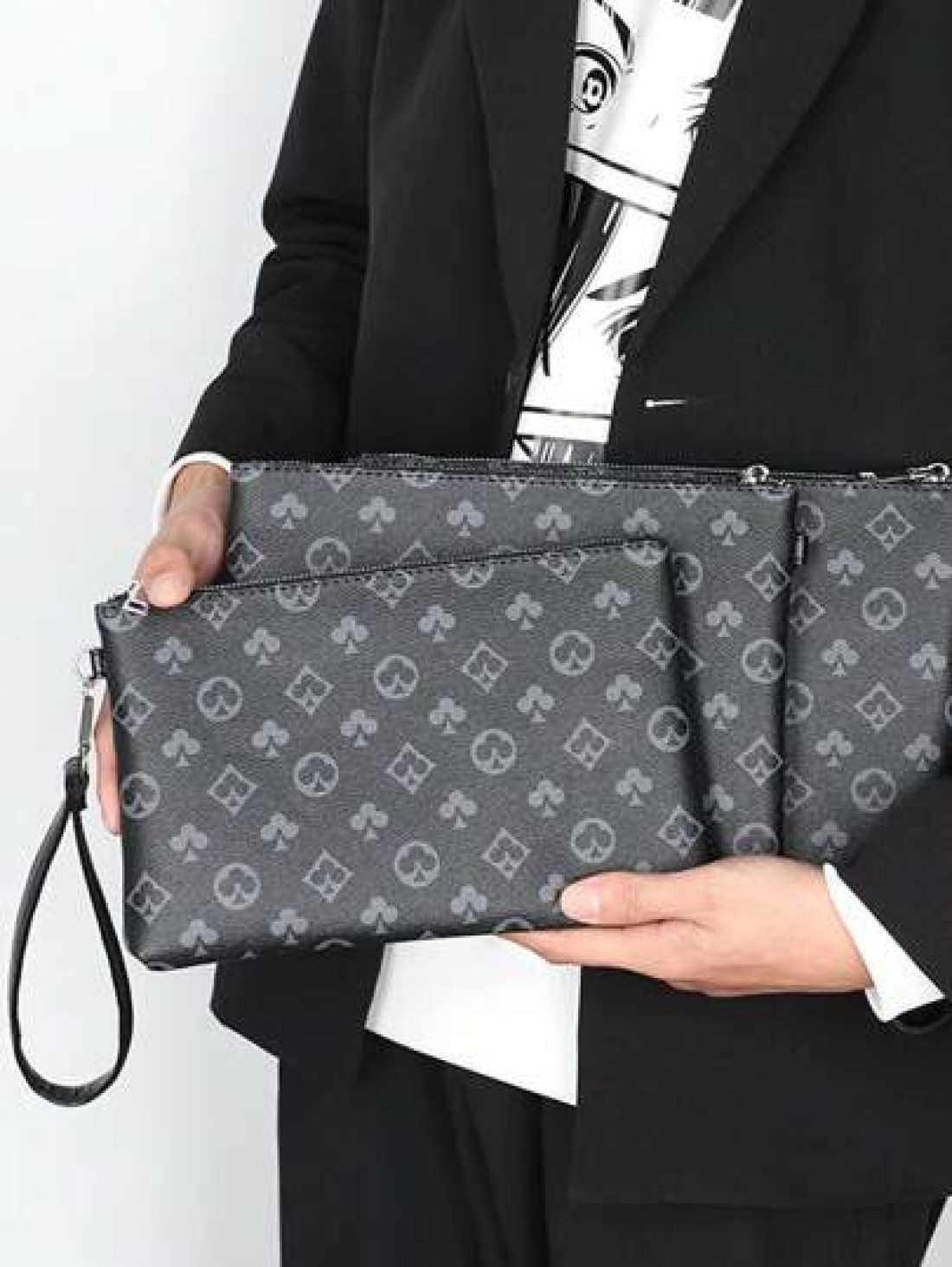 Portable Fashion Pu Leather Men Wallet Hand Bag Male Clutch Purse Large Capacity Coin Zipper Purses Money Bag Wash Bag Toiletry Bag Handbag For University Students For Outdoor Travel Work And School H