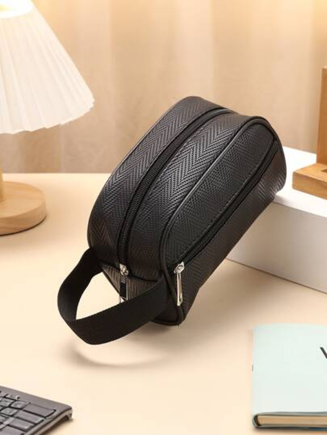 Men Waterproof Travel Toiletries Storage Bag PVC Lychee Pattern Cosmetic Bag Portable Makeup Organiser Male Zipper Handbags