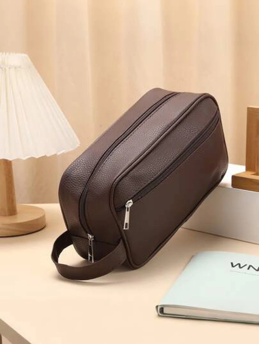 Men Waterproof Travel Toiletries Storage Bag PVC Lychee Pattern Cosmetic Bag Portable Makeup Organizer Male Zipper Handbags