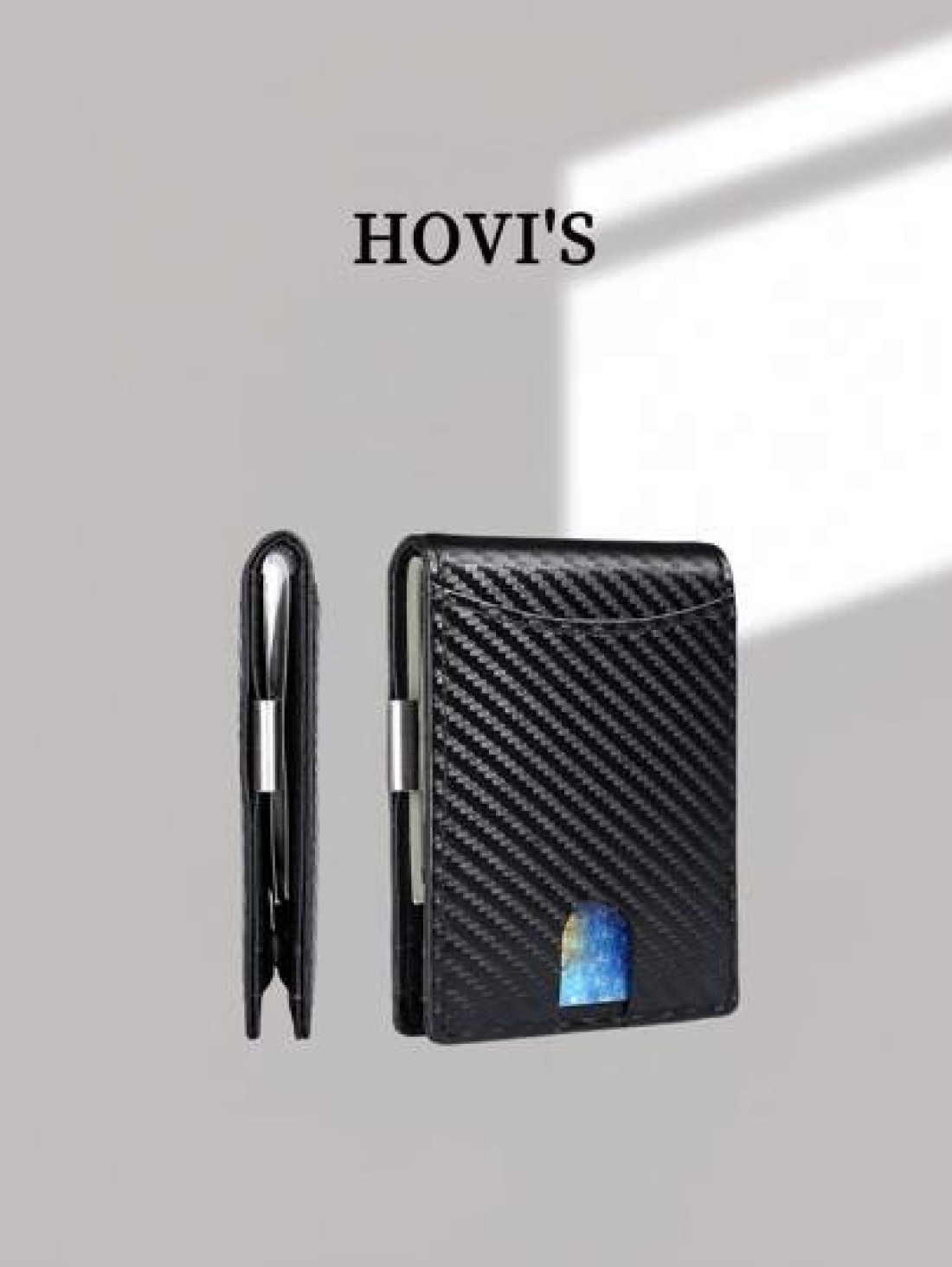 HOVI S Carbon Fiber Short Wallet Business Minimalist Card Holder RFID Blocking Anti Theft Two Fold Money Clip Wallet Mini Bag Small Bag