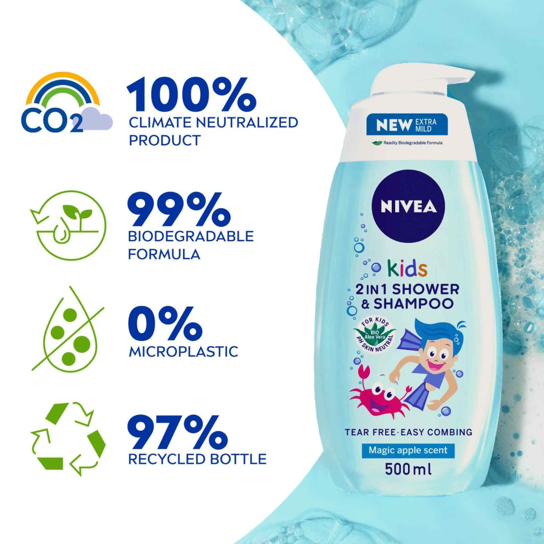 NIVEA 3in1 Kids Shower, Shampoo &amp; Conditioner 500ml