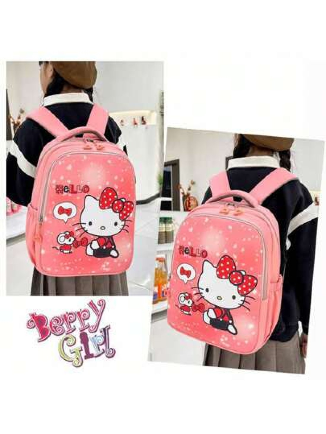 Sanrio 1pc Hello Kitty Kulomi 3 Piece Backpack Set Cartoon Print KT Cat Suitable For Middle High School Includes Backpack Shoulder Bag Pencil Case Great For Campus Back To School Outings And Gifts
