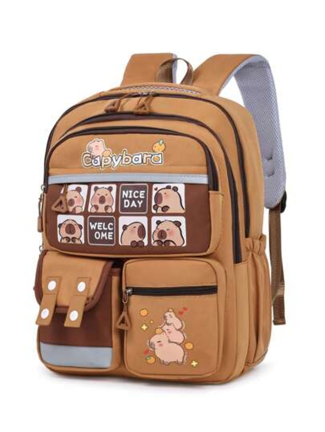 1 Cute Giant Kapibara Pattern Contrast Color Backpack Suitable For Teenagers Large Capacity Lively Student Bag With Multiple Pockets Fashion School Bag Handbag Personalized Lightweight School Backpack