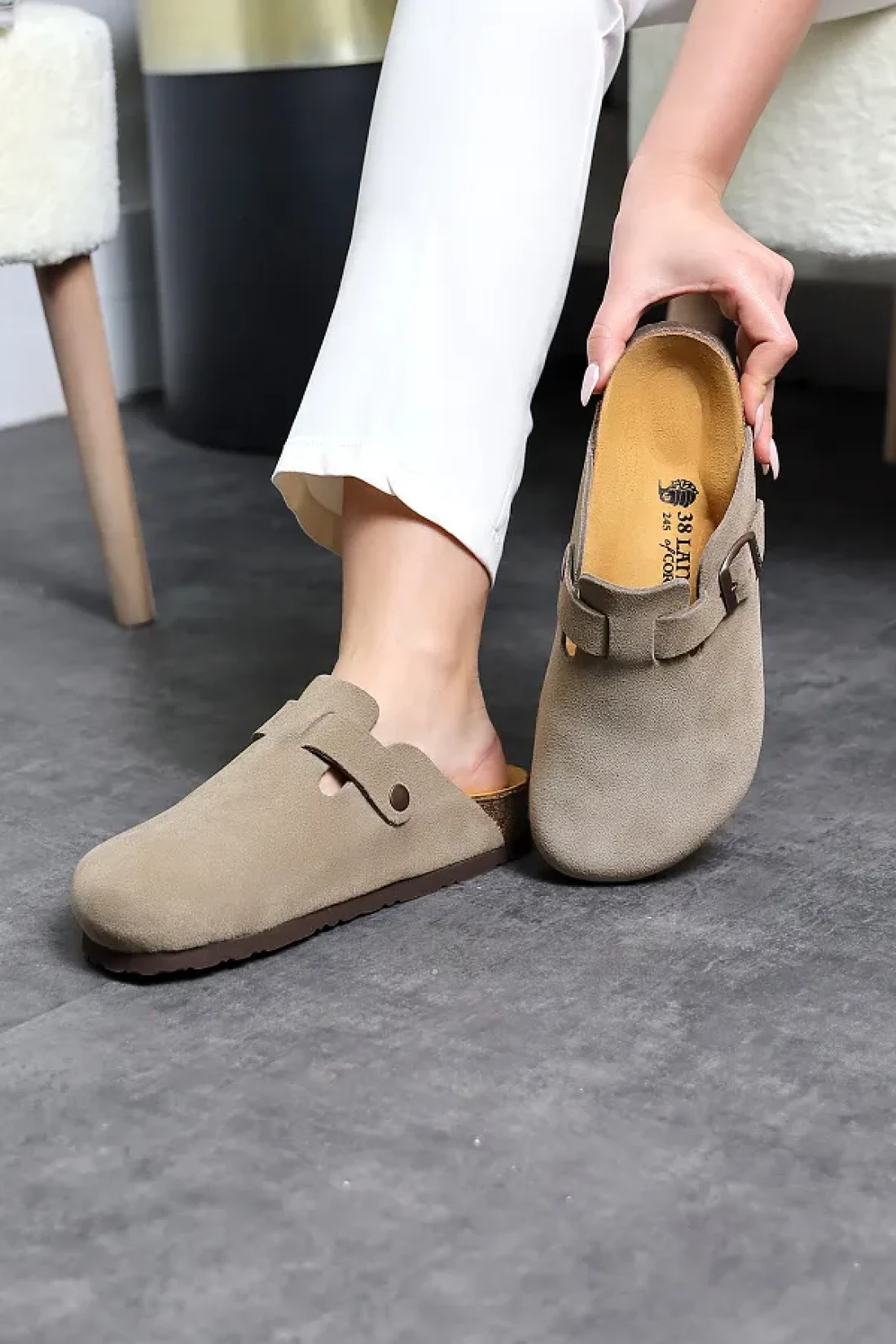 Land of Cork Unisex Suede Snap Closed Slippers - Anatomical Natural Cork Sole, Comfort