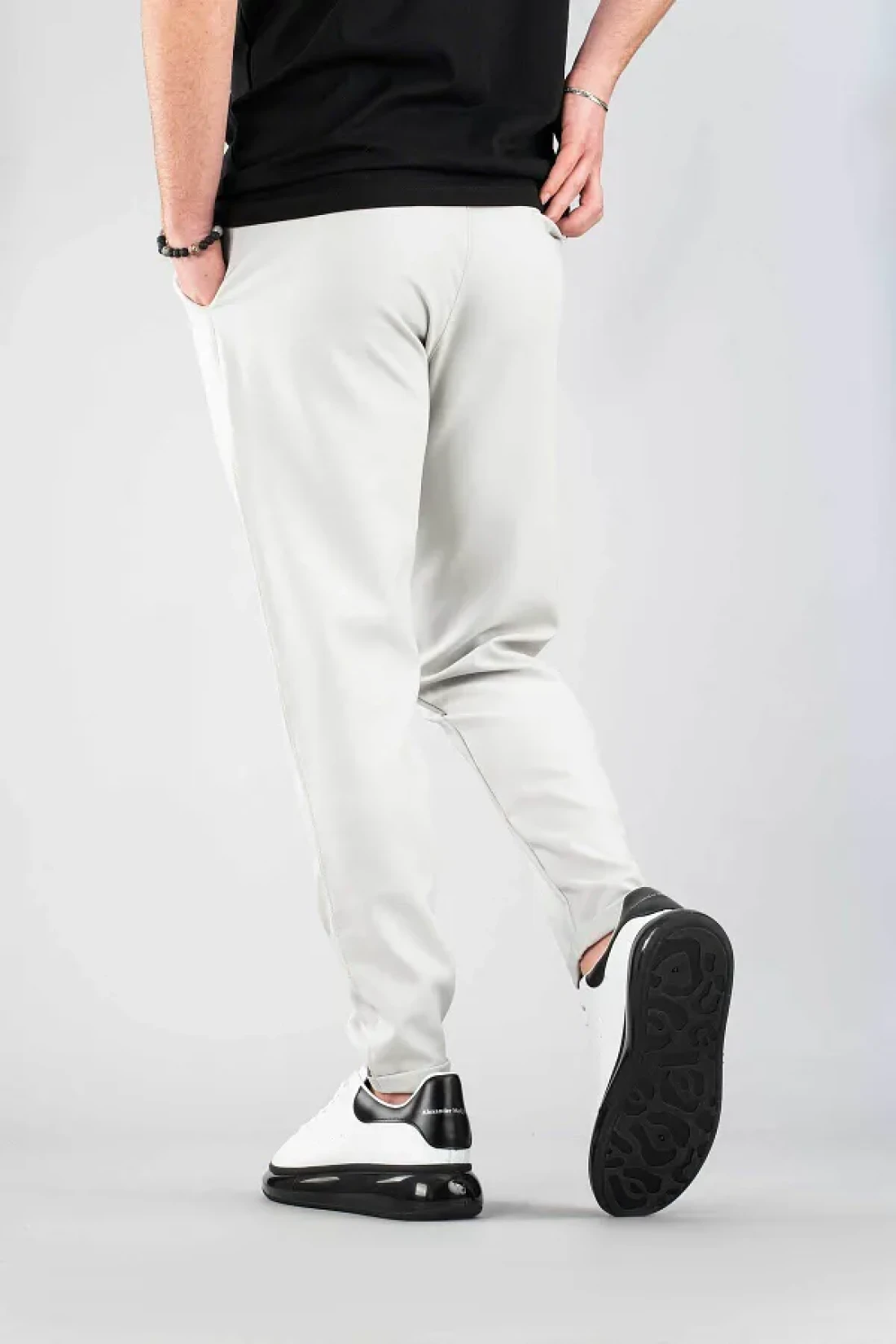 bombe Men's Jogger Pants Elastic Waist Drawstring Cotton Casual Boyfriend Pants Gray
