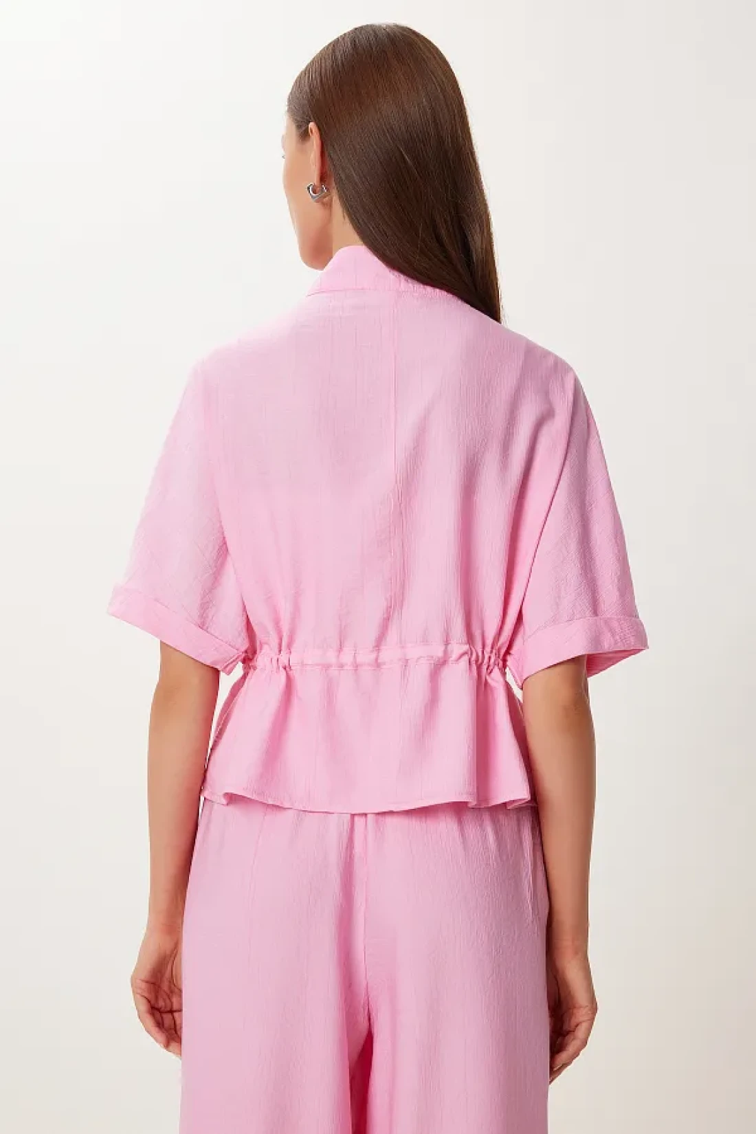 Lovelyİstanbul Crinkle Effect Jacket Pants Suit Dark Pink Ldp0053