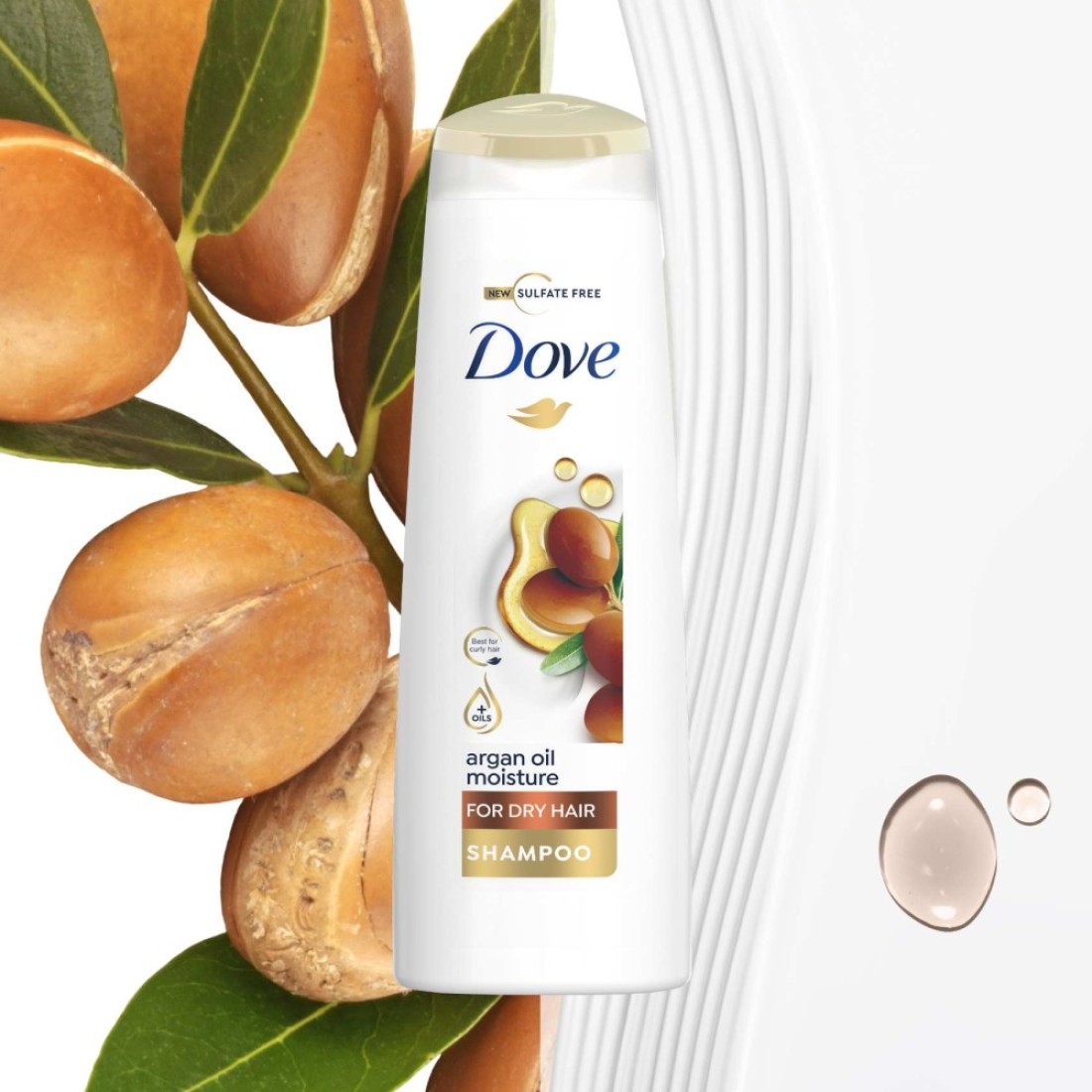 Dove Shampoo Hydrates Dry Hair Argan Oil Moisture No Dyes Parabens Or Sulfates 400ml