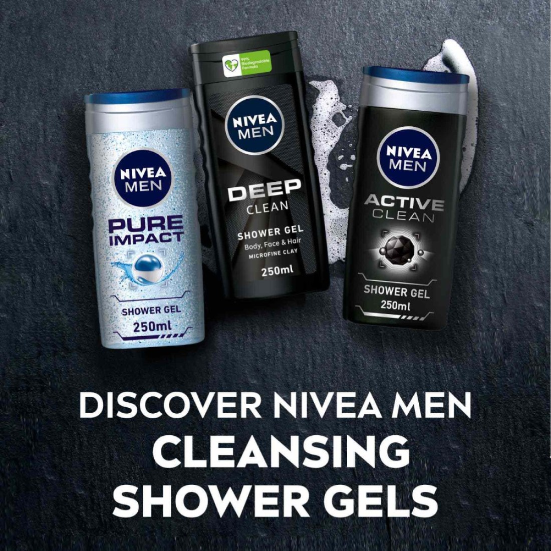 NIVEA MEN 3in1 Shower Gel DEEP 250ml Pack of 3