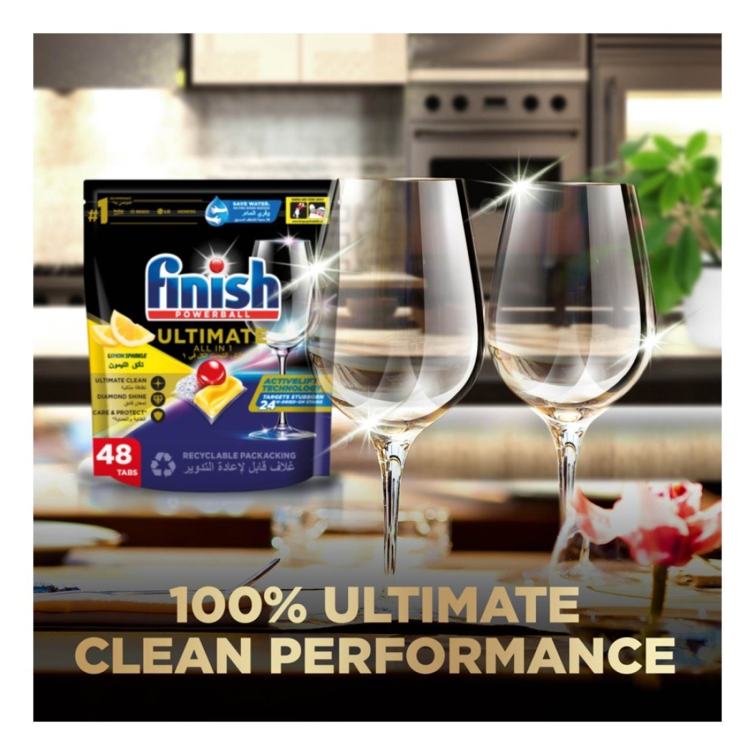 Finish Powerball Ultimate All-In-1 Dishwasher Lemon Sparkle 48 Tablets