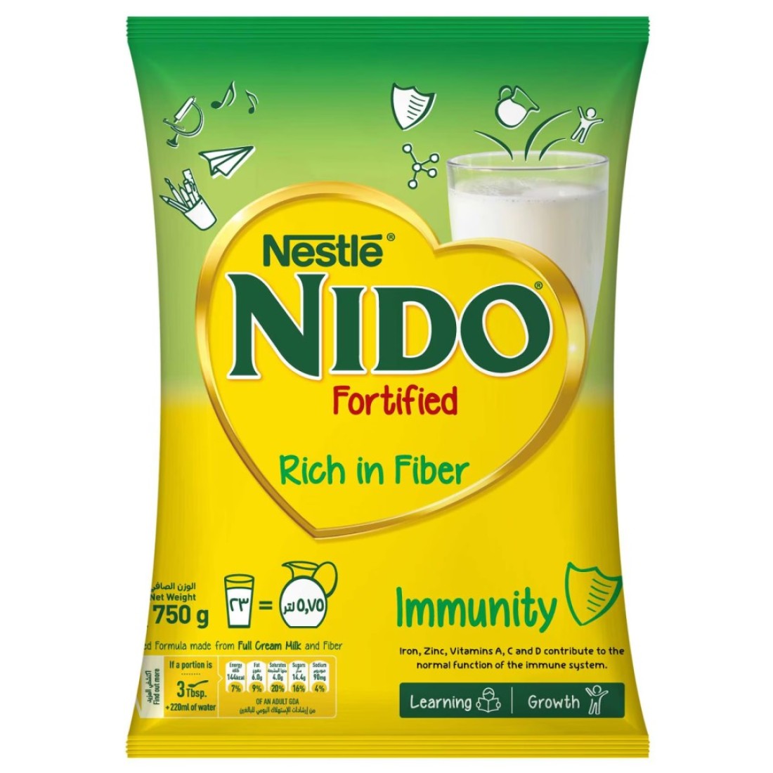 Nestle Nido Fortified Milk Powder Rich In Fiber Pouch 750g