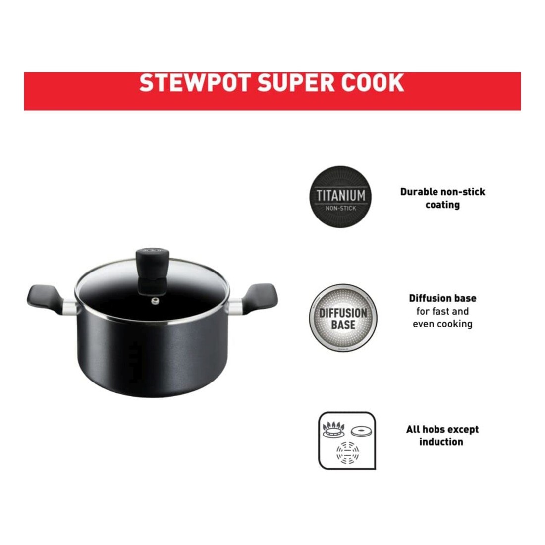 Tefal G6 Super Cook Stew Pot With Lid Black 30cm
