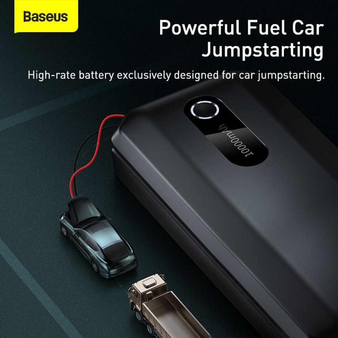 1000A UltraSafe Car Battery Jump Starter, 12V Battery Pack, Portable Charger with Jumper Cables for 4.0L Gasoline & 2.5L Diesel Engines, Built-in 10000mAh Power Bank, Compact & Reliable.