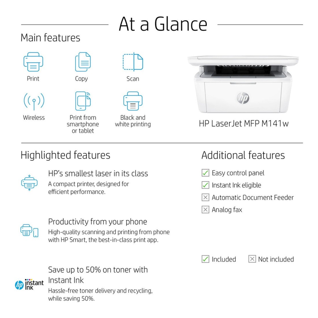 إتش بي ليزر جت طابعة MFP M141W- أبيض