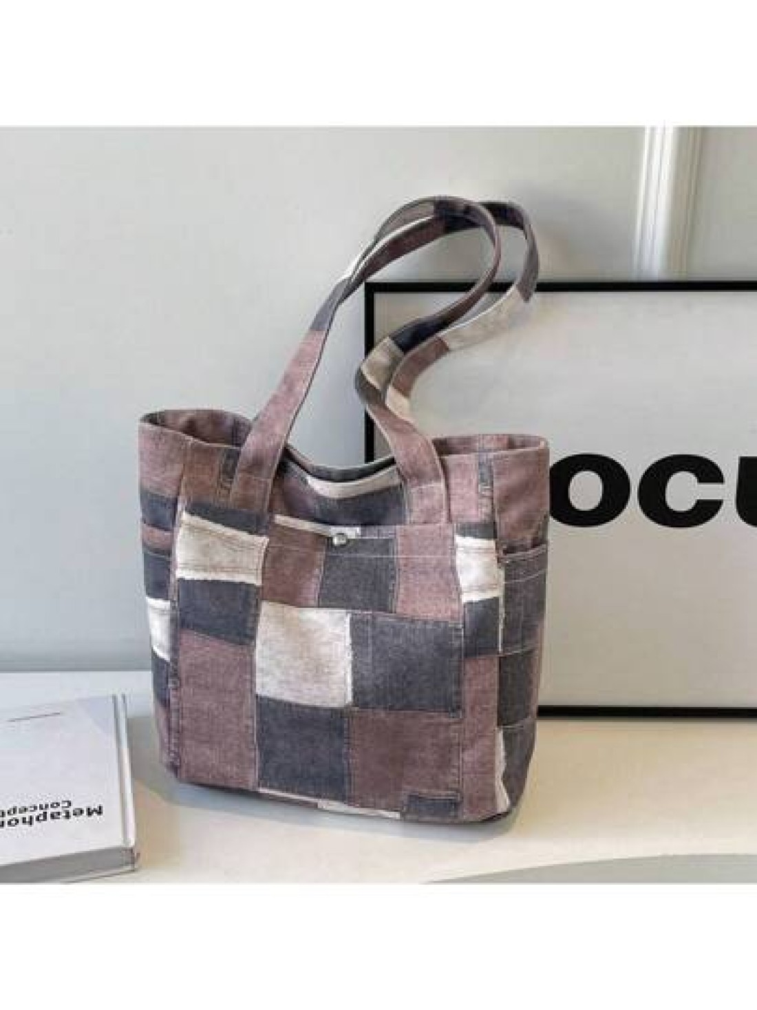 Canvas Denim Printed Tote Bag Multi Pockets Shoulder Handbag Fashion Denim Backpack For Women
