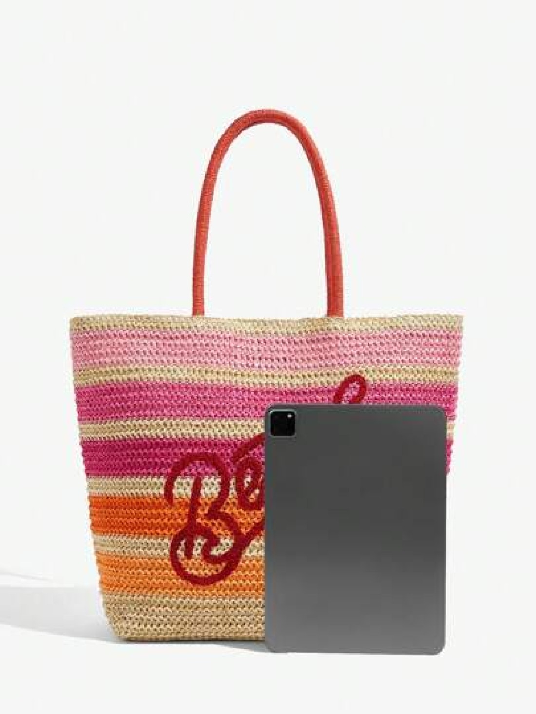 SHEIN BAE Casual Holiday Colorblock Striped Letter Embroidery Tote Bag