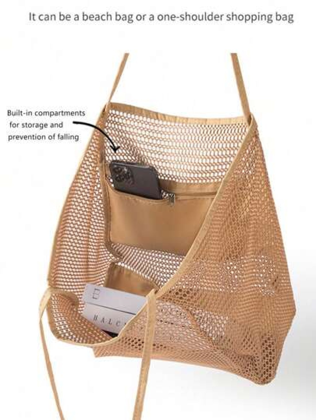 1pc Beach Mesh Tote Bag Casual Tote Bag Women Foldable Shoulder Handbag For Beach Picnic Vacation Large Capacity Waterproof Beach Bag Lightweight Foldable Beach Bag Portable Travel Bag Travel Essentia