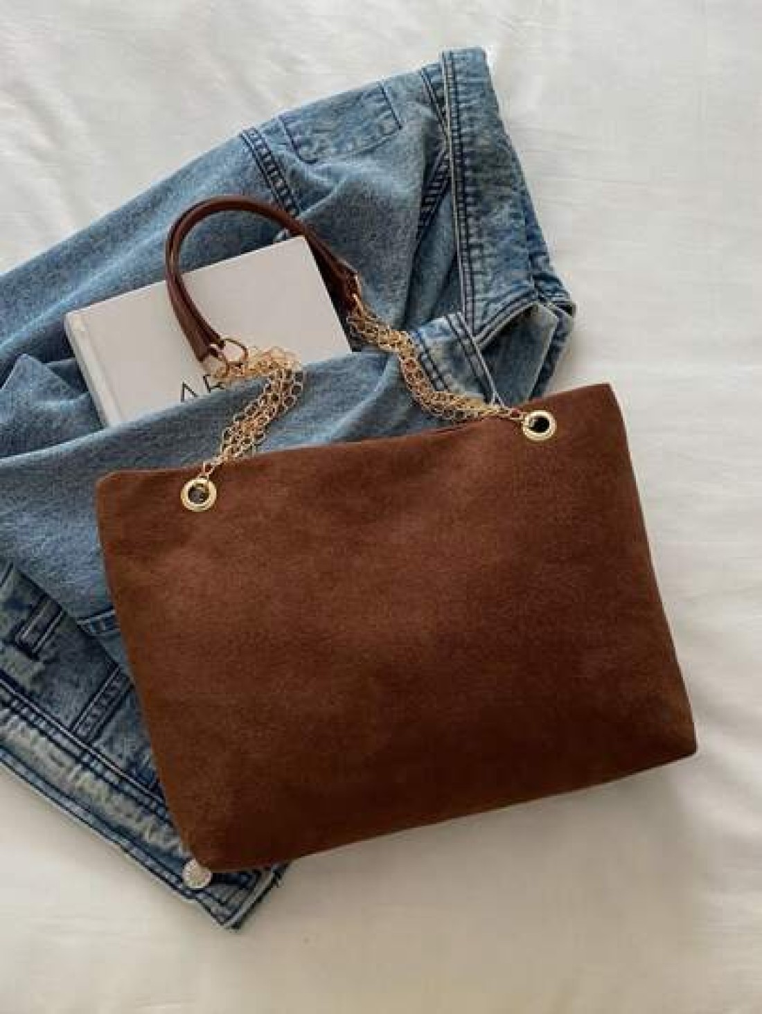 1pc Polyester Deer Decoration Large Capacity Zipper Closure Fashion Shoulder Tote Bag Suitable For Women Daily Use