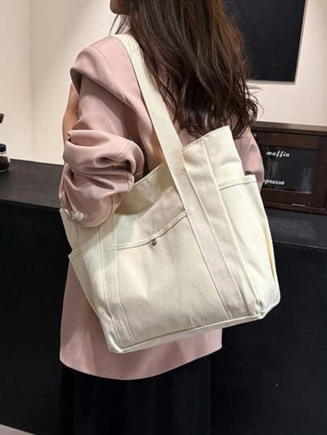 Multi Pocket Tote Bag For Women Canvas Bag With Handle Bag Large Capacity Purse Reusable Handbag Canvas Tote Bag Perfect For Daily Use And Travel Tote Bags For Students Multiple Compartments Perfect F