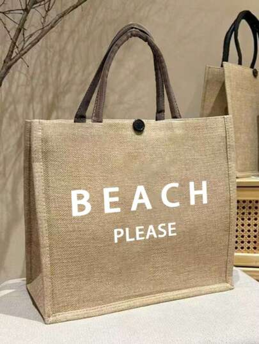 Beach Letter Theme Yellow Flax Brown Handbag Plus A Small Bag With A Hand Rope And A Bow Hat Bridesmaid Personalized Wedding Gift Bag Travel Storage Bag Cosmetic Storage Bag Coin Purse Direct Storage
