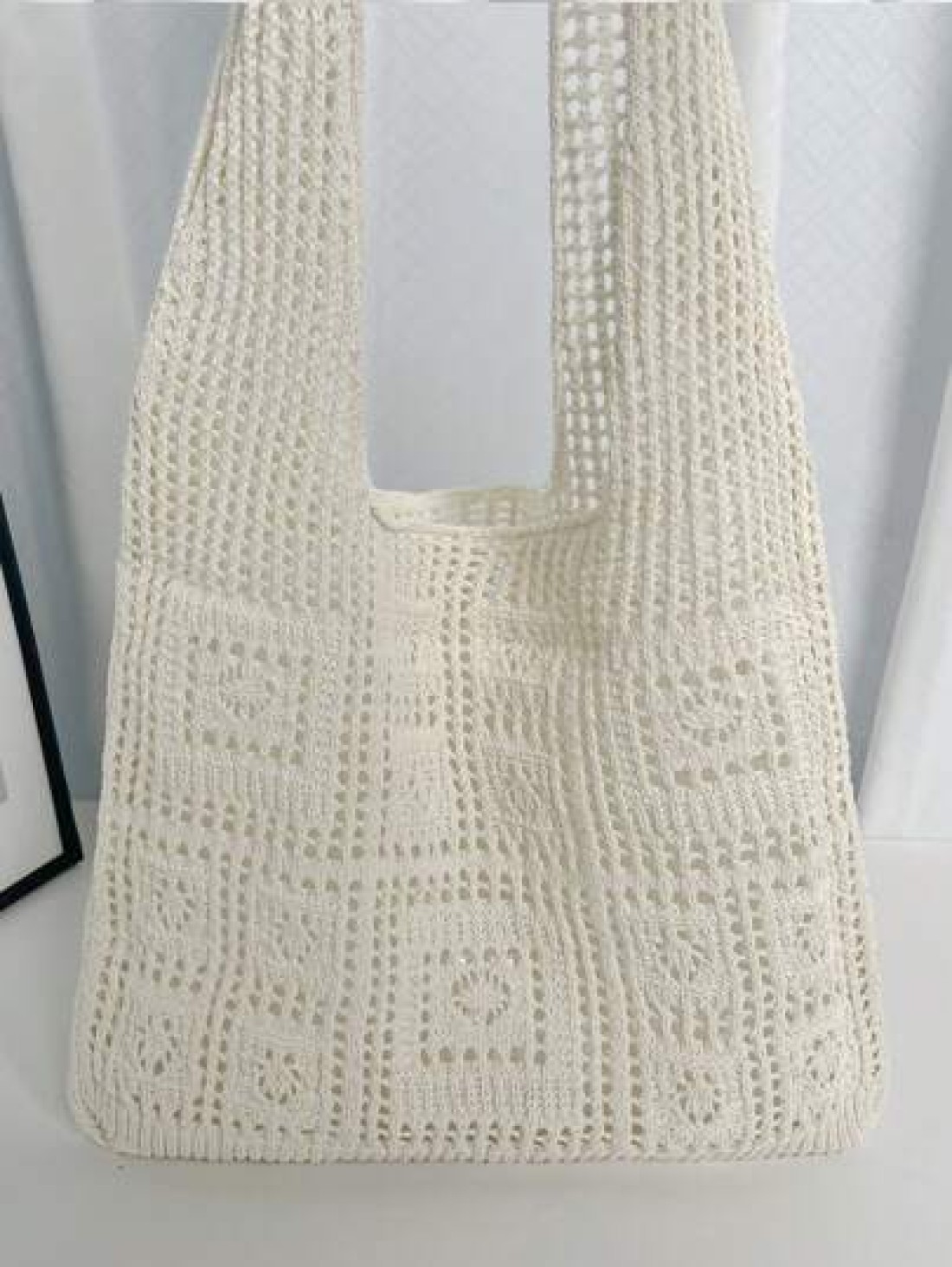 Minimalist Crochet Bag Hollow Out Design Vacation School Bag Large Capacity Portable For Teen Girls Women College Students White Collar Workers Perfect For Work Back To School Middle School High Schoo