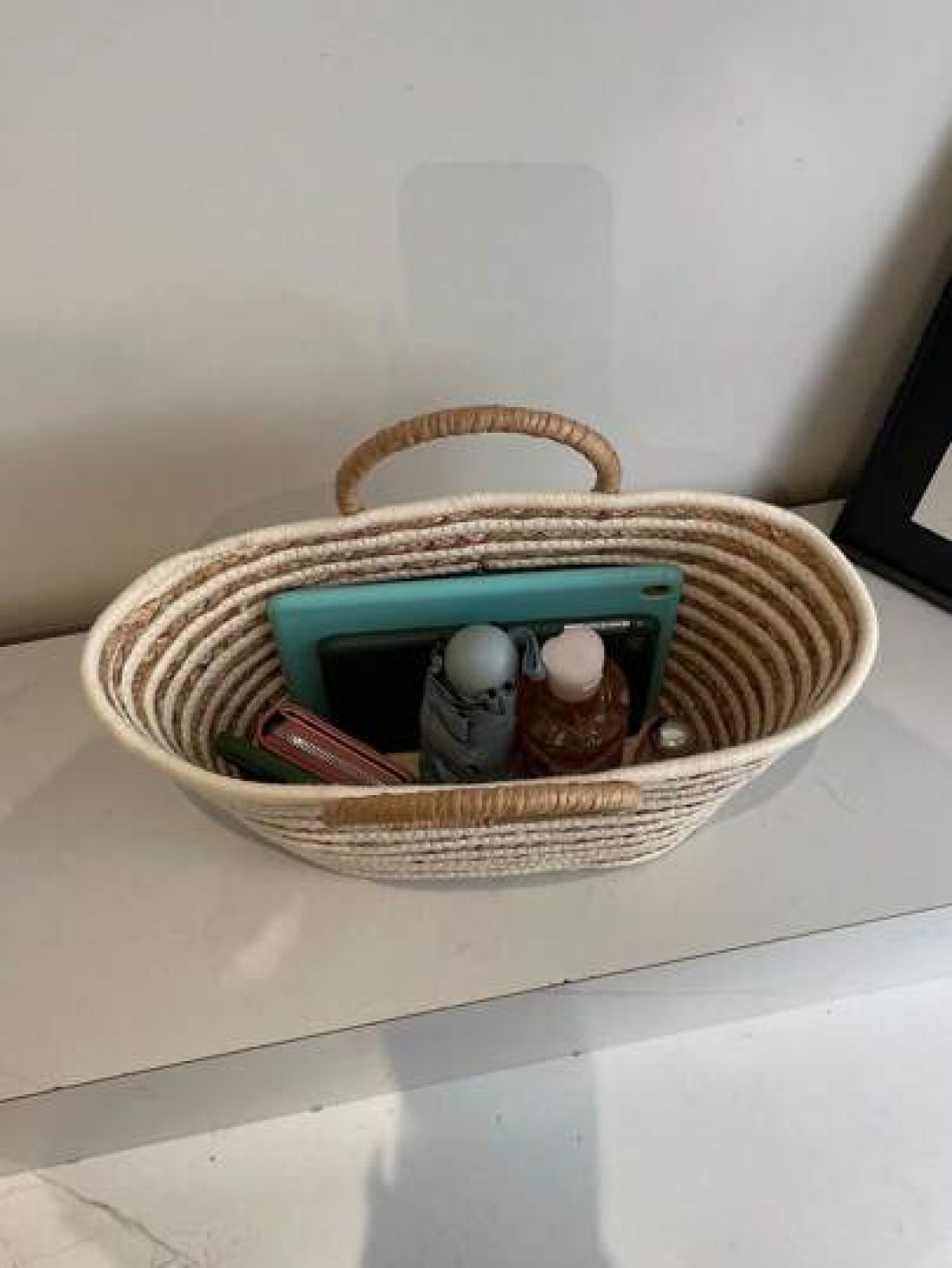 New Straw Tote Bag Large Capacity Women Casual Versatile Handbag Shopper Bag Striped Round Handle Beach Bag For Vacation Travel