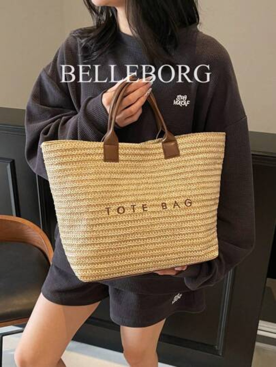 Large Capacity Casual Vacation Straw Tote Bag Minimalist Elegant Women Shoulder Handbag