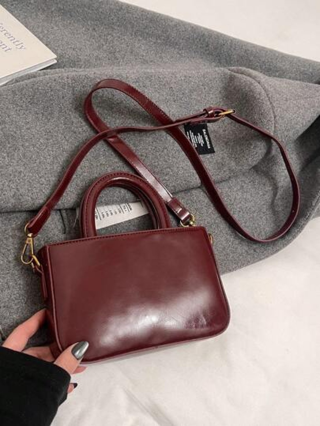 Wine Red Handbag Vintage Style Fashion Versatile Structured Zipper Closure Crossbody Bag PU Leather Suitable For Daily Commute Dating Gift Best Mothers Day Gifts Women
