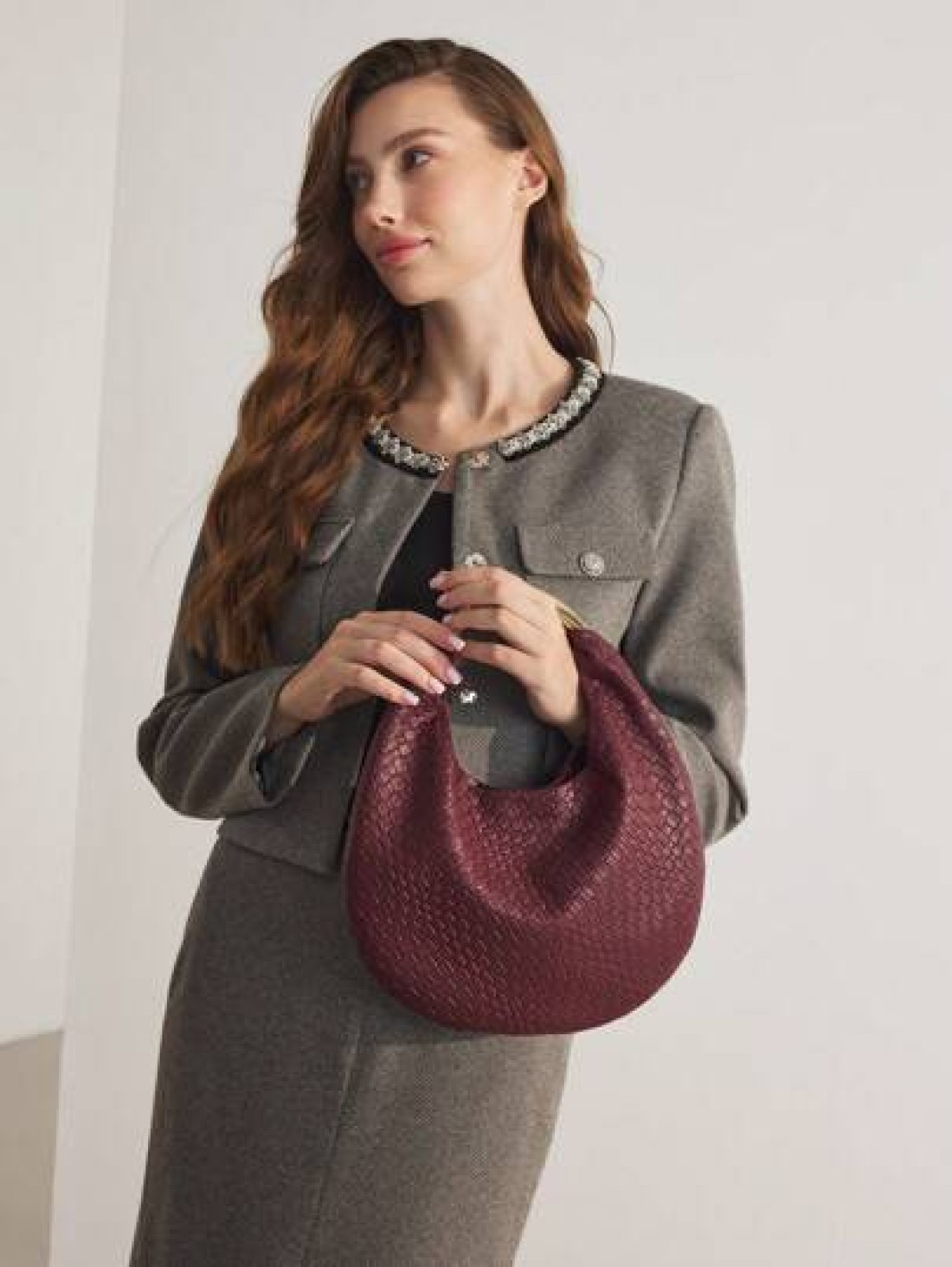 MOTF PREMIUM FASHIONABLE STREETWEAR PLAIN TEXTURE CRESCENT HANDBAG FOR WOMEN VALENTINES