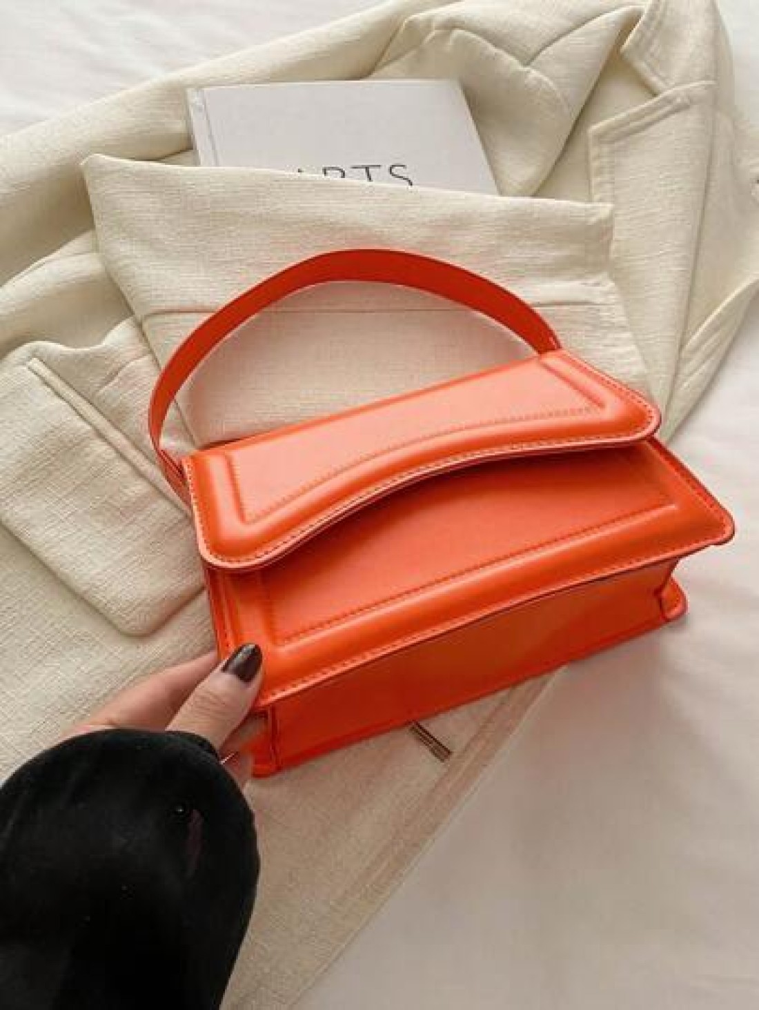 New Orange Ladies Solid Color PU Small Square Bag Simple And Stylish Handbag For Going Out And Versatile