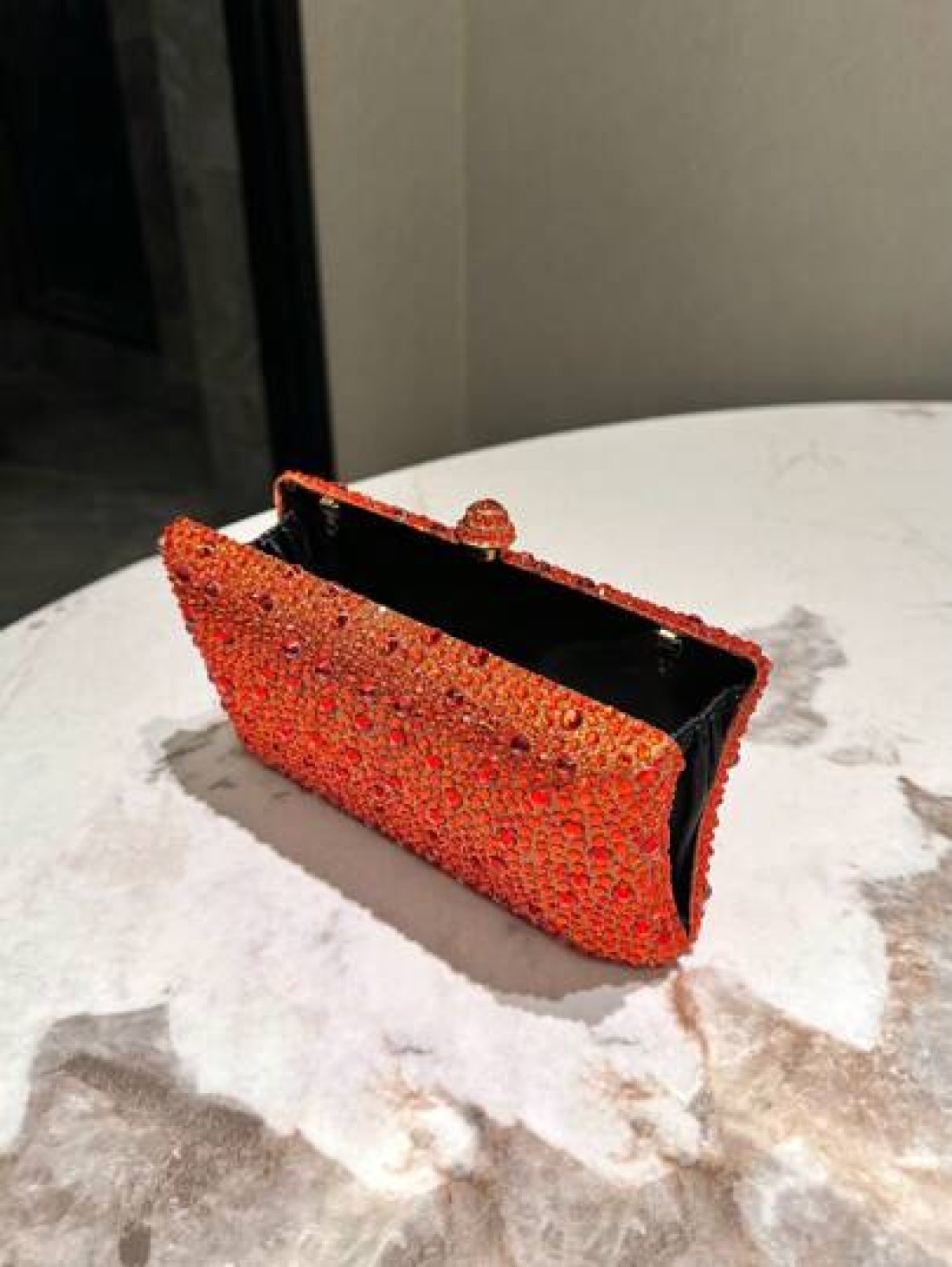 One Orange Sparkling Double Sided Hot Drill Rhinestone Decoration Clutch Metal Crossbody Chain Fashionable Elegant Classic Evening Bag Suitable For Formal Dinners Parties Weddings Banquets Festivals A