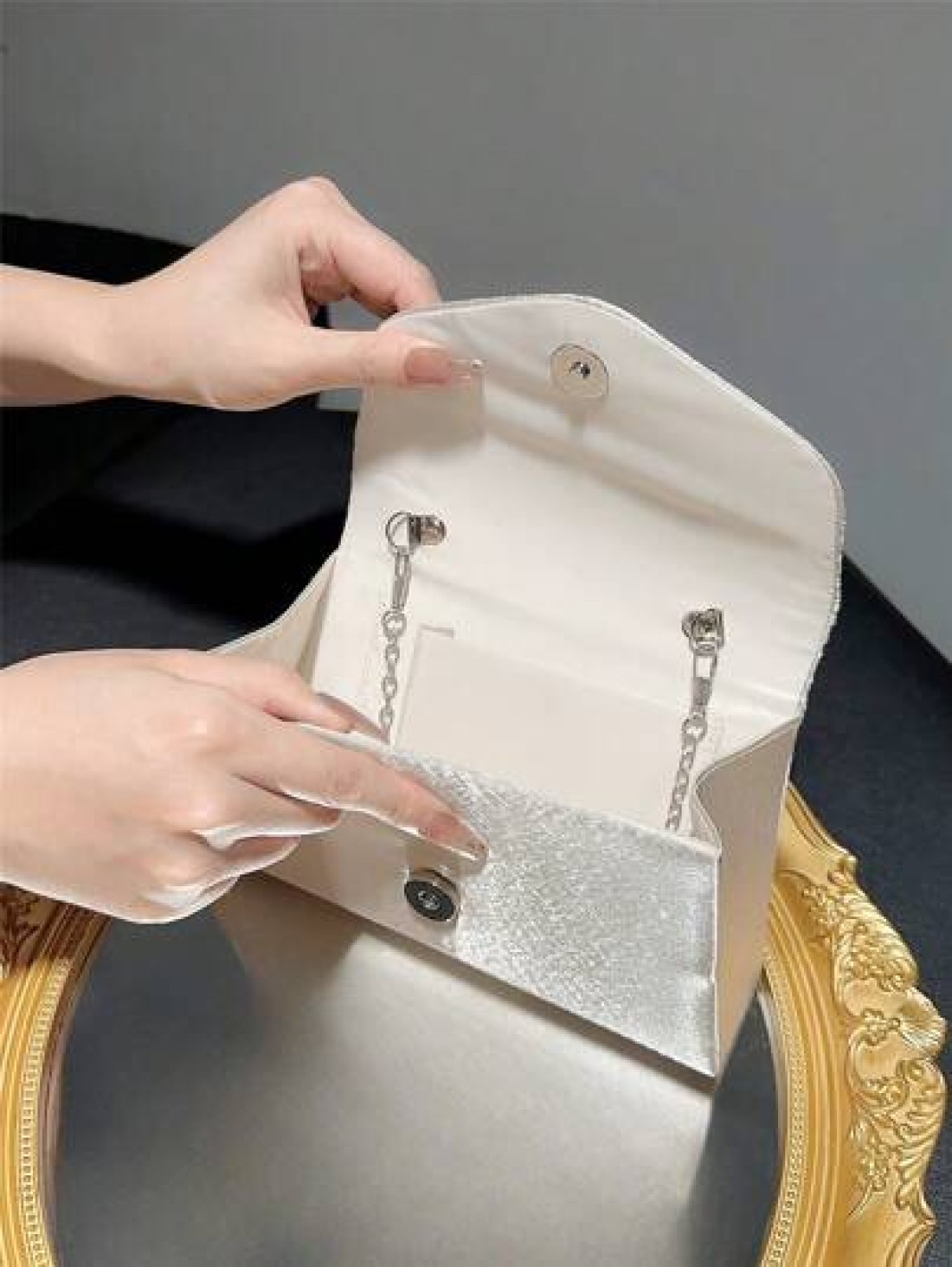 Women Classic And Elegant Pleated Design Clutch Bag With Flap Perfect For Formal Parties Romantic Weddings Dances And Evening Events Can Be Used As Handbag Envelope Bag Or Chain Bag Fits With Evening