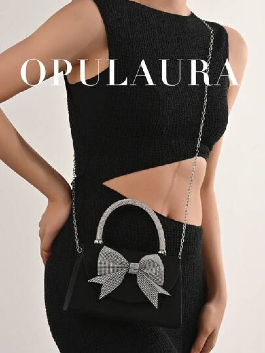 OpulAura Women s European And American Fashion Black Satin Flap Clutch Evening Bag Sparkling Elegant Bowknot Rhinestone Decor Party Handbag Luxury Satin Formal Dress Bag Chain Shoulder Bag Suitable Fo