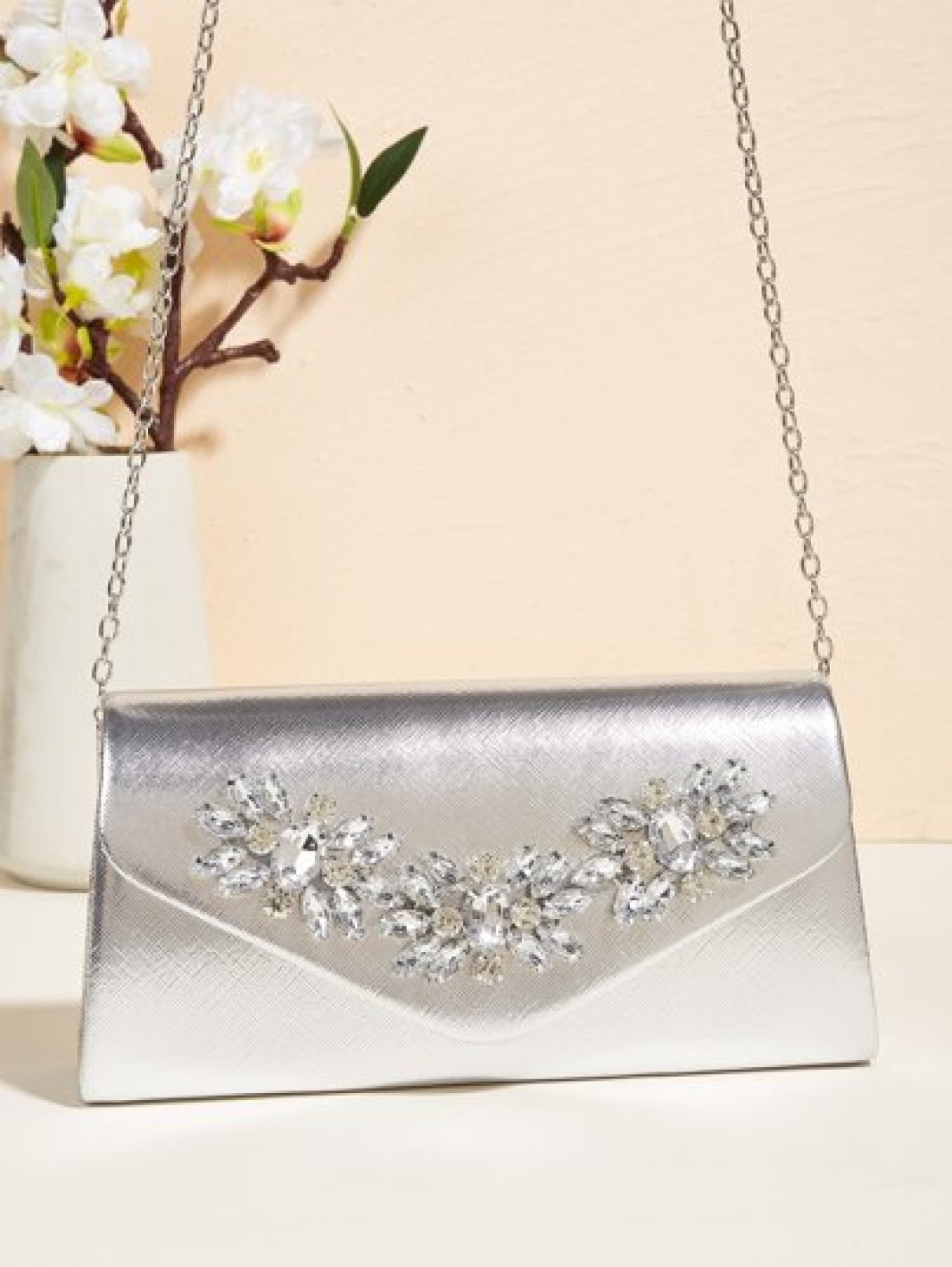Vincy Glitter Handbag 1pc Evening Handbag With Sparkling Rhinestone Buckle Detail Pu Leather Small Square Bag Can Be Shoulder Cross Body Or Clutch Bag Perfect For Parties