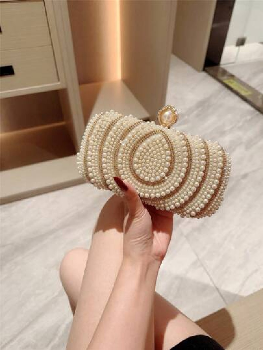 1pc Sparkling Charming Elegant Exquisite Rhinestone Decor Clutch Bag Romantic Faux Pearl Embellished Party Handbag For Women Perfect Gift For Parties Weddings Galas Dinners Banquets Suitable To Pair W