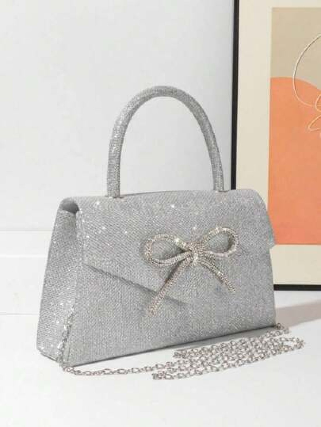 Glitter Bowkont Decorate Purse With Top Handle Evening Bag Black Crossbody Bags Wedding Party Shoulder Bag