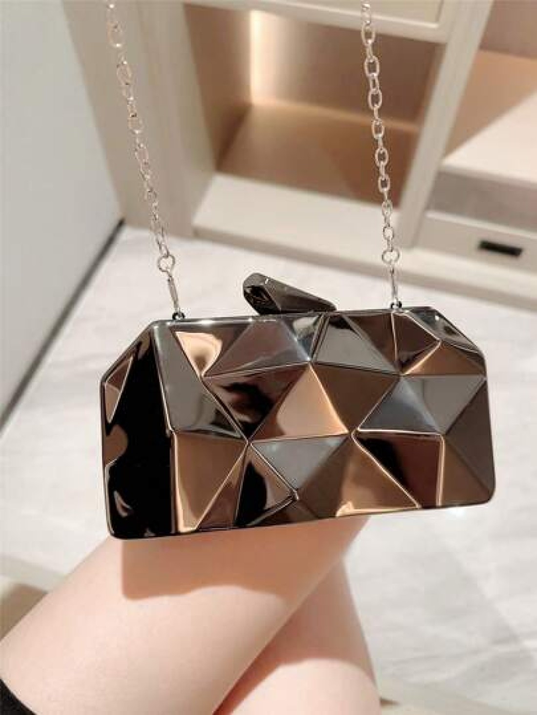 Moonlit EveBag 1pc Fashionable Metal Hardware Unique Shaped Evening Clutch Bag Party Bag Wedding Bag Chain Bag Formal Dress Bag Bride s Bag