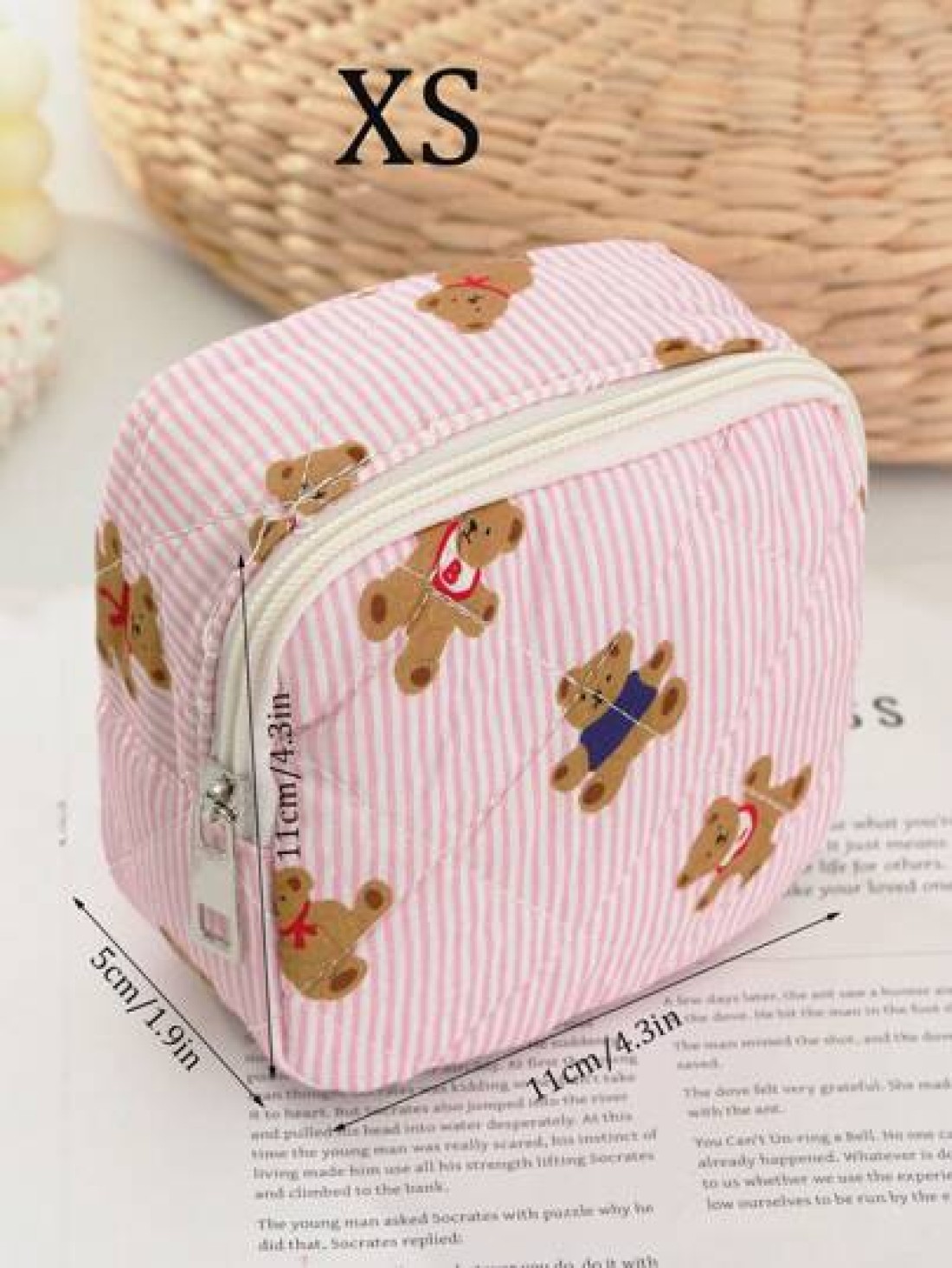 1Pc Set Cute Pink Bear Pattern Large Capacity Multifunctional Cosmetic Bag Makeup Bag Girls Make Up Bag Back To School Wallet Pouch Portable Cosmetics Brush Clutch With Zipper Closure For Lipstick Mom