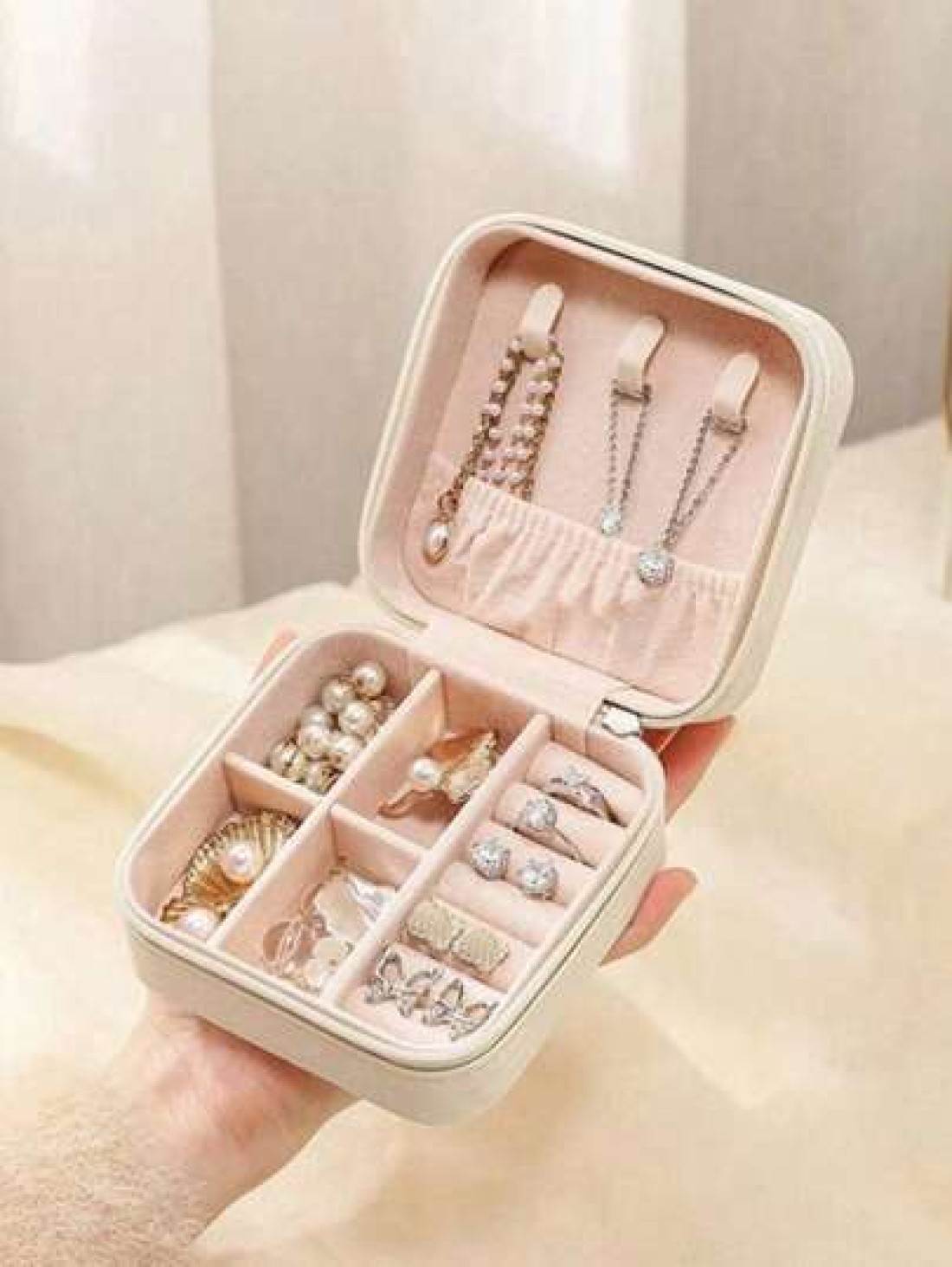 Large Capacity Jewelry Organizer Box Portable Travel Case For Earrings Rings Necklaces Multi Layer Storage With Zipper Makeup Toiletry Essentials Gift For Women Makeup Organizer