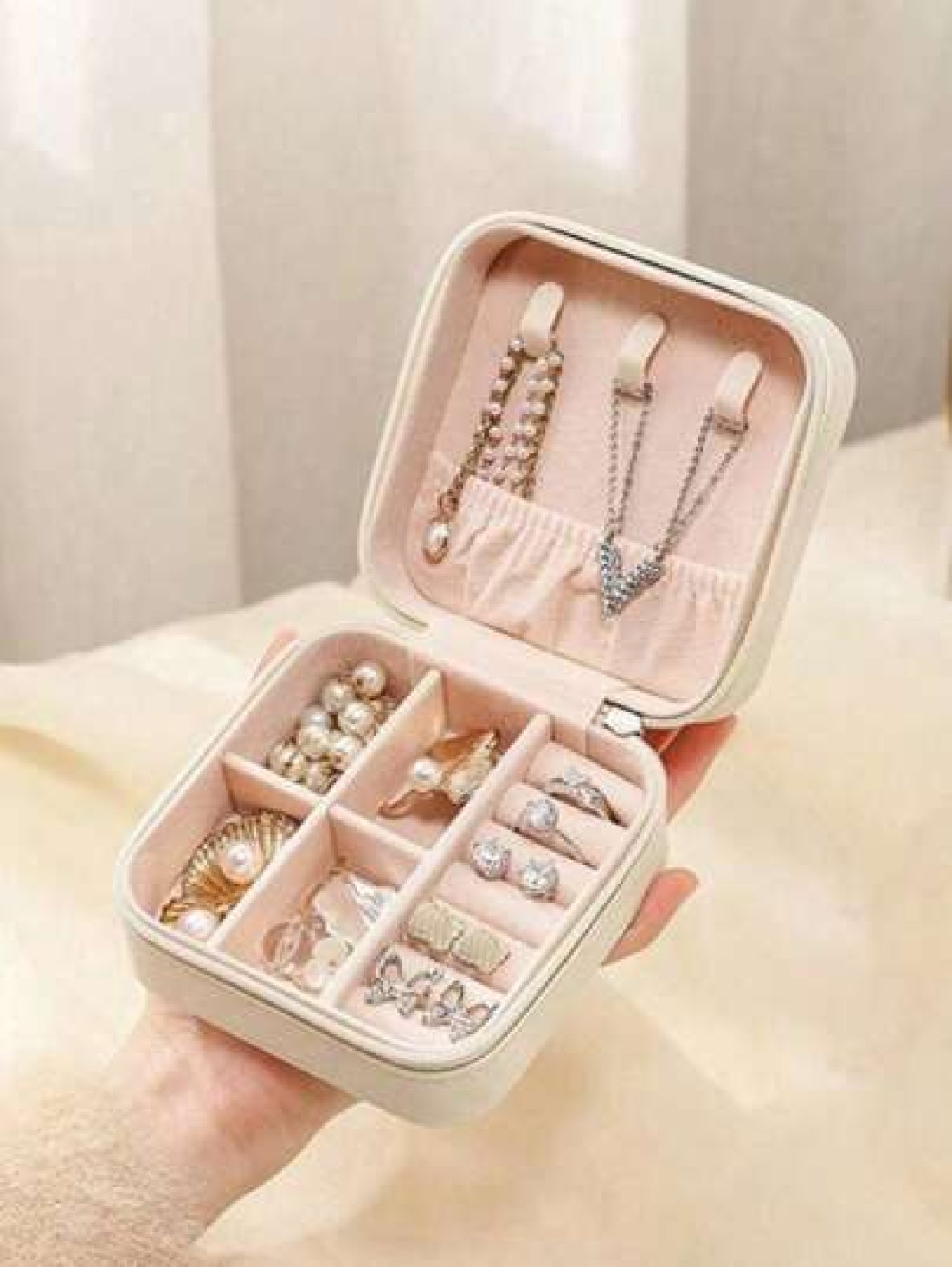 1pc Portable Jewelry Organizer Case Multifunctional Makeup Box Vanity Makeup Tray Foldable Large Capacity Travel Jewelry Display Box Jewelry Gift Box Minimalist Flip Cover Makeup Organizer