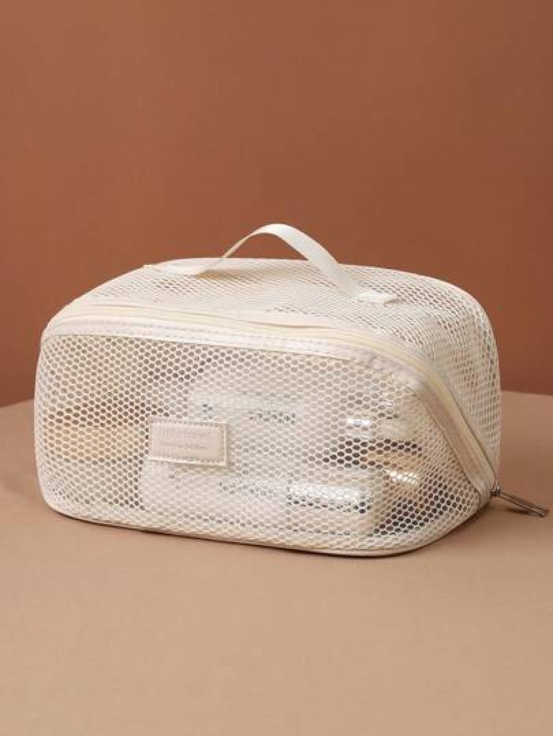 1pc Portable Mesh Travel Toiletry Bag Large Capacity Makeup Organizer Pouch Multi Functional Cosmetic Bag With Handle Women Gift Girls Gift Birthday Gift Mother s Day Gift Can Store Lipstick Eyeshadow