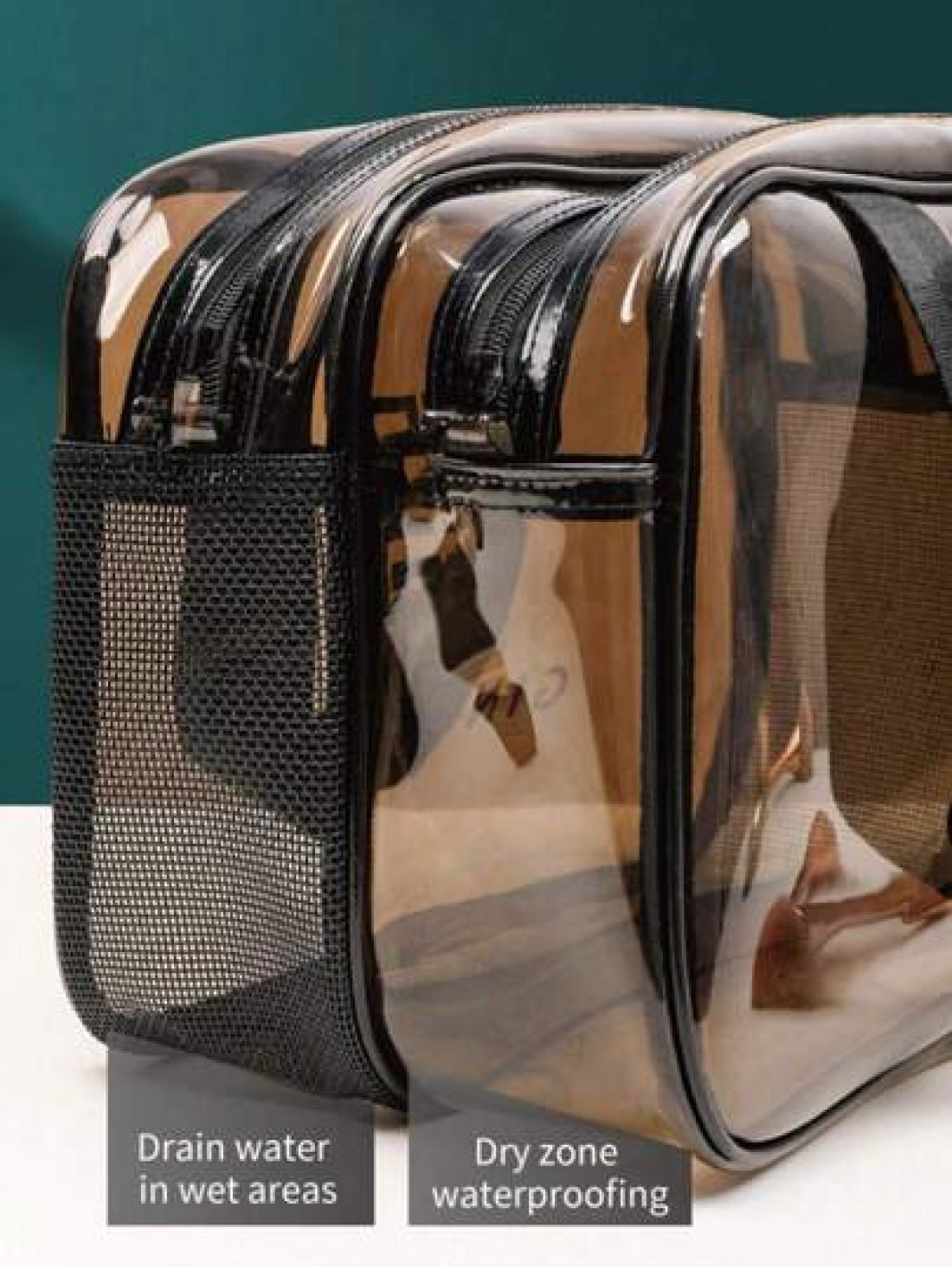 1pc Double Layer Clear Travel Toiletry Bag Large Capacity Handheld Makeup Organizer Pouch Zipper Mesh Pockets For Cosmetics Skincare Toiletries Jewelry And More Ideal Gift For Mother s Day Valentine s