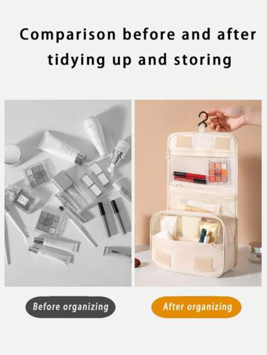 1pc New Fashionable Cute Travel Toiletry Bag Cosmetic Organizer Bag Hanging Makeup Bag Shower Room Accessory Portable Cosmetic Storage Bag Multi Functional Wet Dry Separation Foldable Waterproof Large
