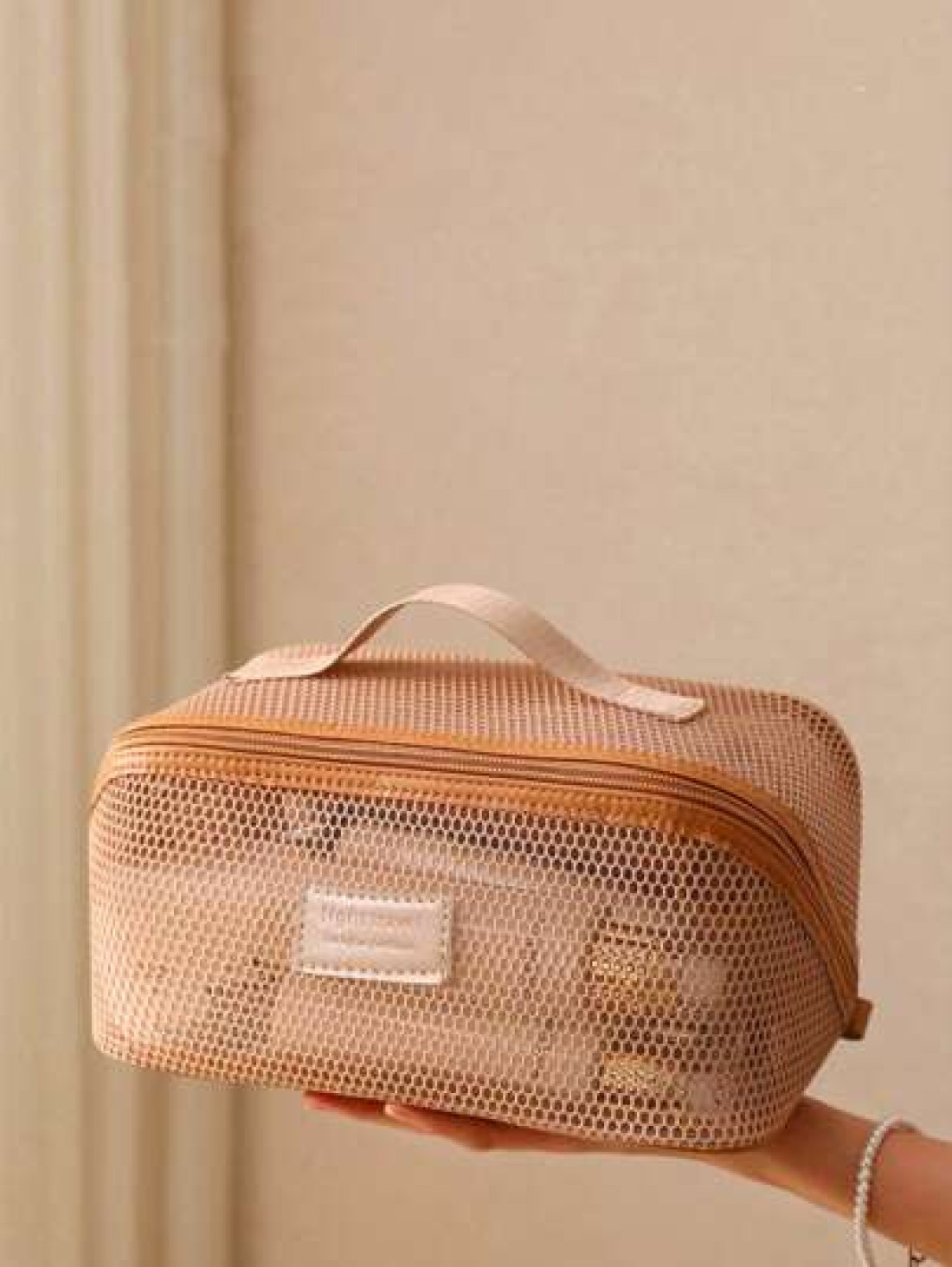 1pc Large Capacity Mesh Cosmetic Bag Portable Travel Toiletry Organizer Multi Function Storage Pouch With Zipper Mesh Bag For Cosmetics Skincare Phones Jewelry And Small Items Gift Travel Multiple Col