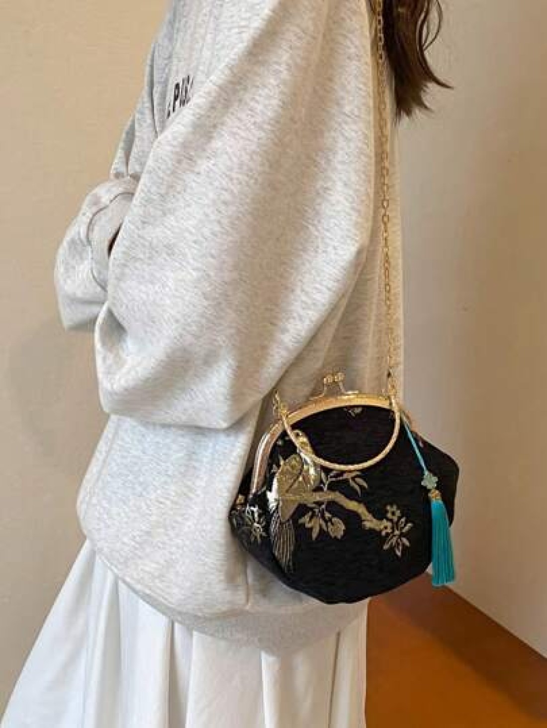 Summer Random Pattern Hanfu Style Crossbody Bag New Clip Mouth Handbag For Women