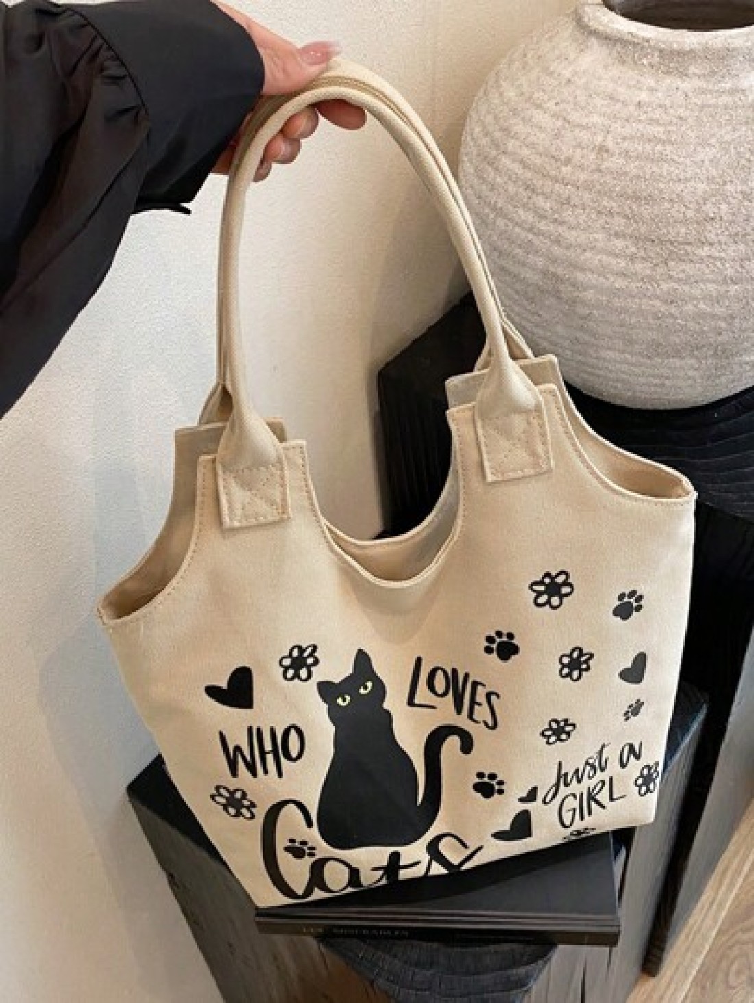 New Fashion Casual Women s Underarm Bag Large Capacity Tote Bag Cat Print Pattern Women s Shoulder Bag Canvas Material
