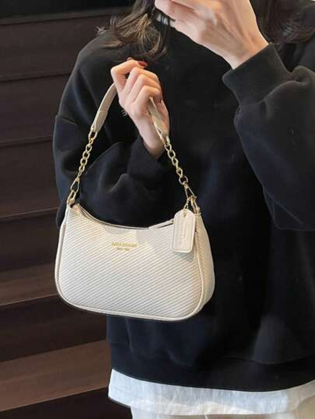 New Stylish Elegant Solid Color PU Underarm Bag With Metal Chain Handle For Women