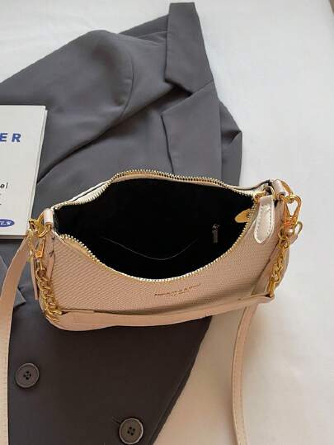 New Elegant Solid Color PU Underarm Bag Metal Chain Handle Women Shoulder Bag