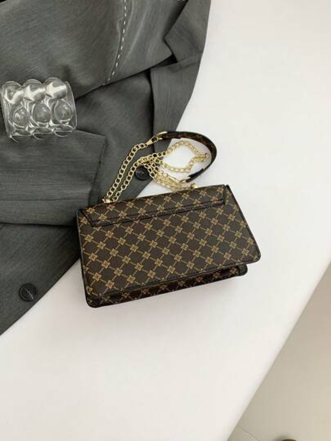 Plaid Rhombus Floral Pattern Flap Baguette Bag For Women Metal Tassel Letter Decor Shoulder Crossbody Handheld Multi Use Commute Bag